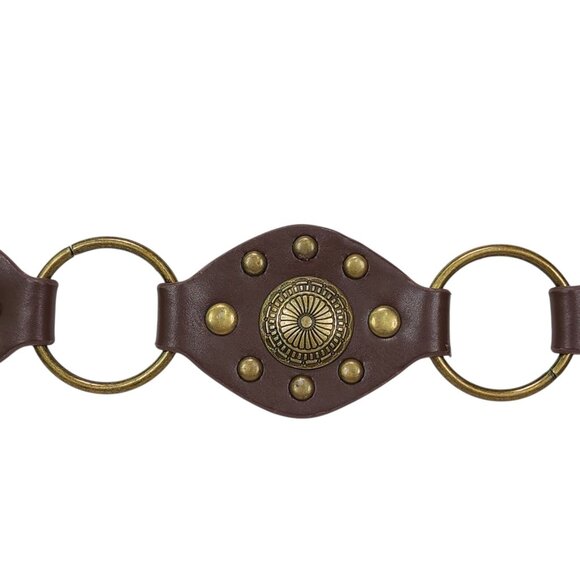 Truelove Brown Brass & Leather Belt with Brass Studs & Buckle L 1 1/2" Wide - Picture 6 of 16